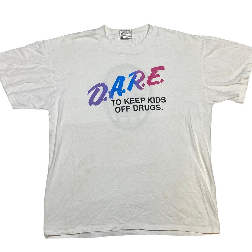 Vintage D.A.R.E. KEEP KIDS OFF DRUGS Irvine Police T-Shirt Mens XL White 90s